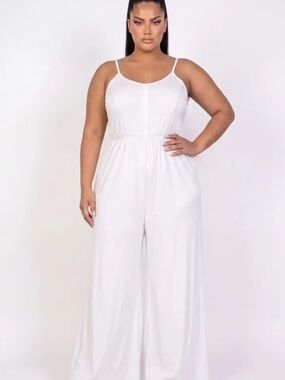 White Wide-Leg Spaghetti Strap Jumpsuit - Plus Size